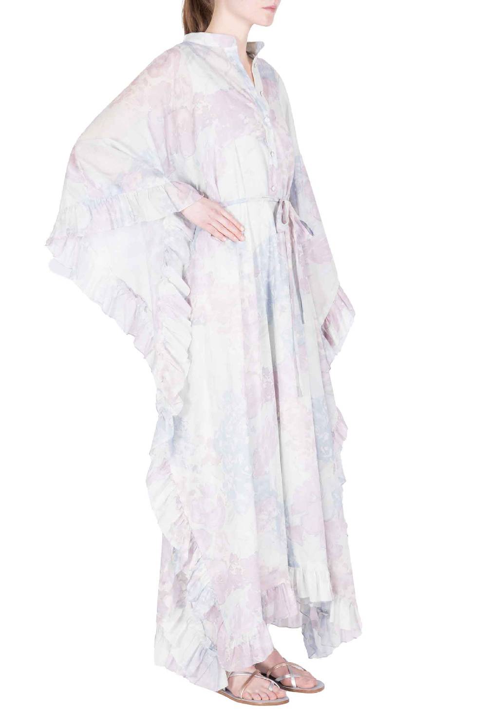 Luisa Beccaria Caftano In Cotone Con Fiori Astratti