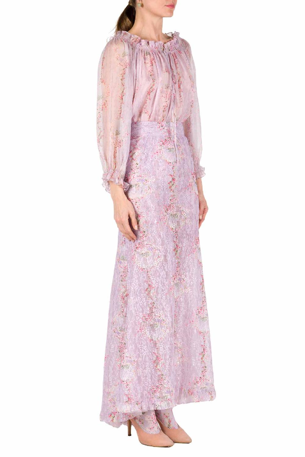 Luisa Beccaria Camicetta A Cerchio Di Rose Stampata In Creponne Di Chiffon