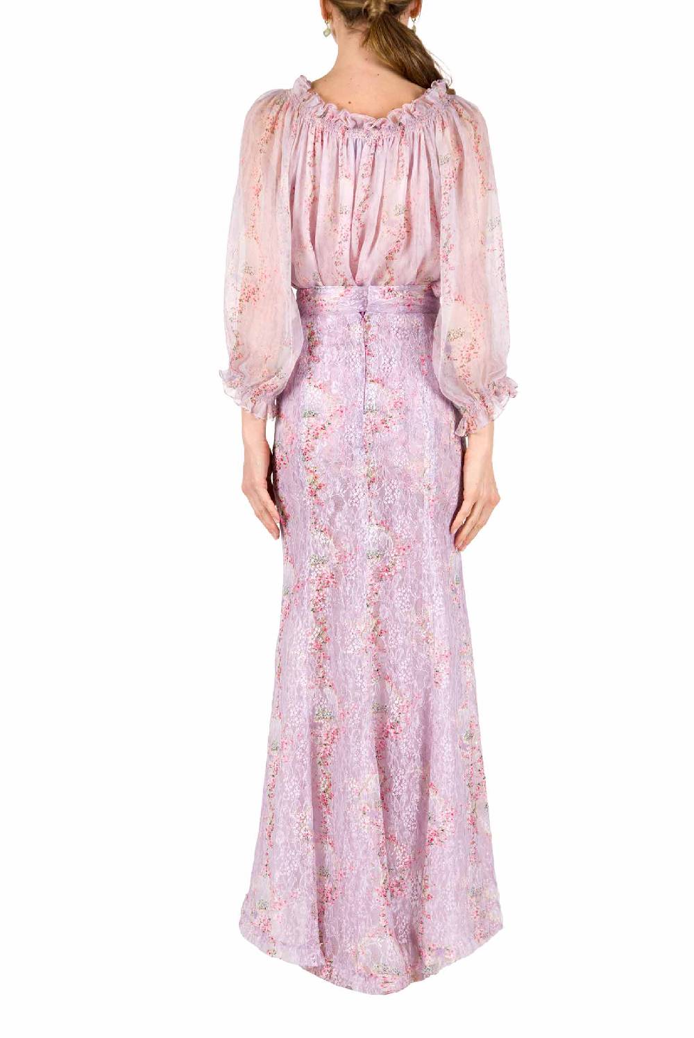 Luisa Beccaria Camicetta A Cerchio Di Rose Stampata In Creponne Di Chiffon