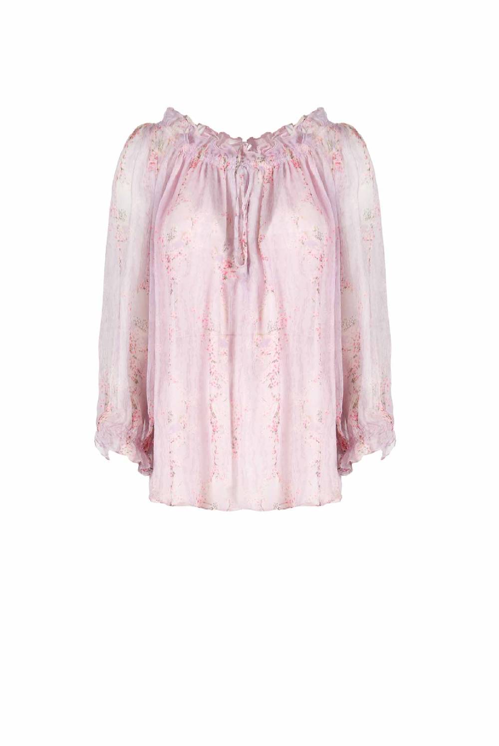 Luisa Beccaria Camicetta a cerchio di rose stampata in creponne di chiffon