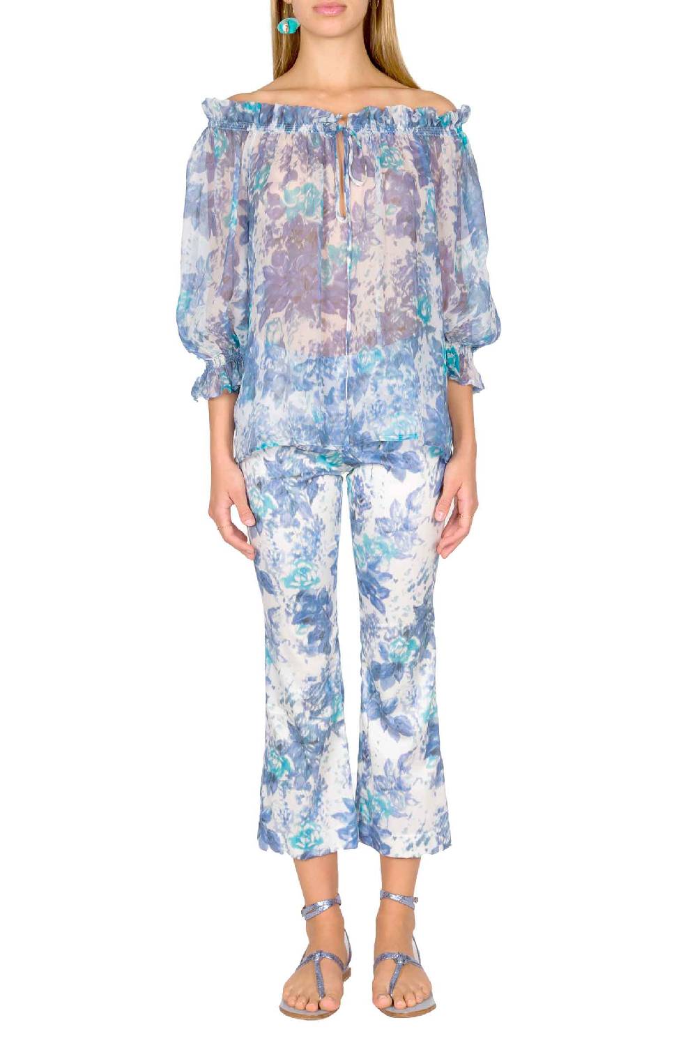 Luisa Beccaria Camicetta Capri In Seta Con Spalle Scoperte