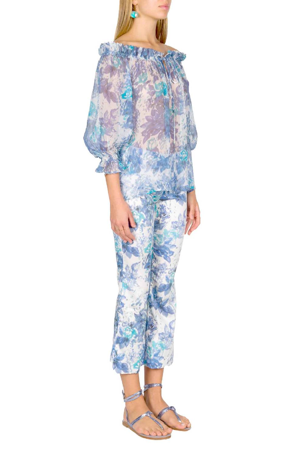 Luisa Beccaria Camicetta Capri In Seta Con Spalle Scoperte