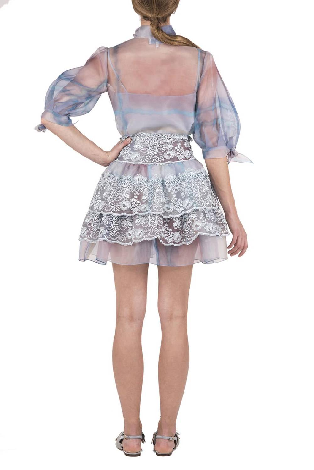 Luisa Beccaria Camicetta Con Cravatta In Organza Color Melt