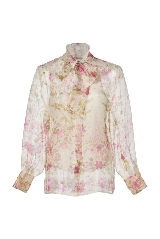 Luisa Beccaria Camicetta con fiocco in organza di seta con stampa floreale