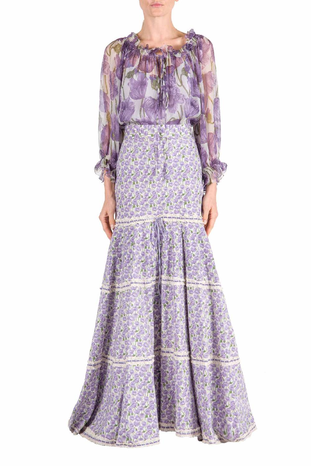 Luisa Beccaria Camicetta In Chiffon Con Papaveri Macro