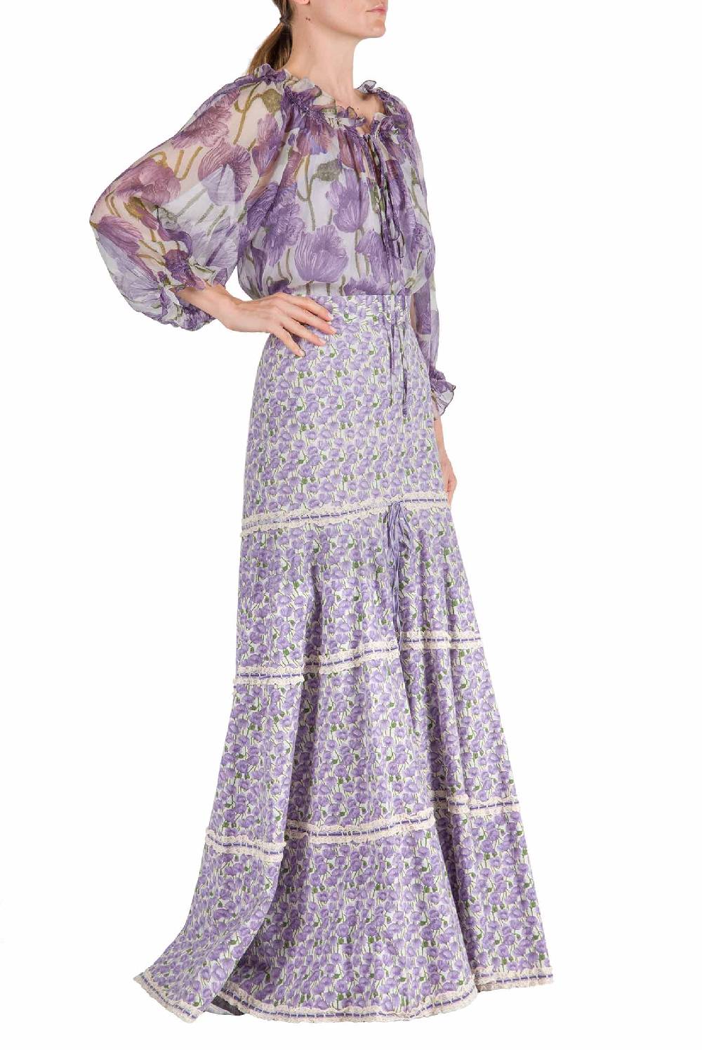 Luisa Beccaria Camicetta In Chiffon Con Papaveri Macro