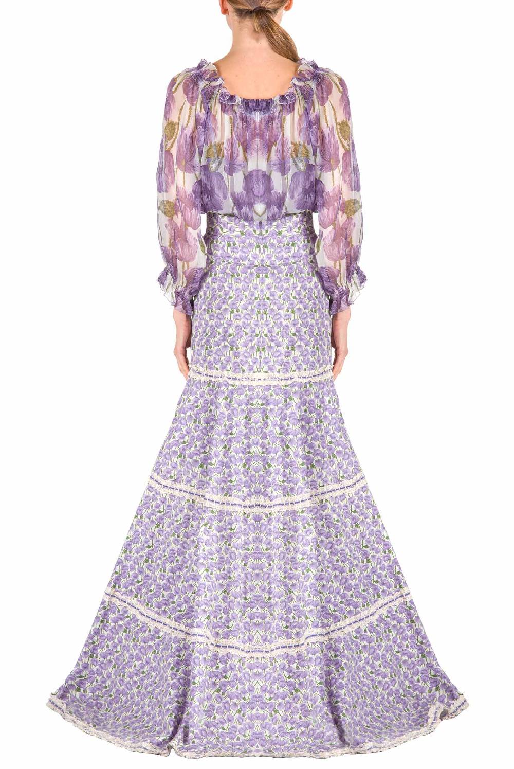 Luisa Beccaria Camicetta In Chiffon Con Papaveri Macro