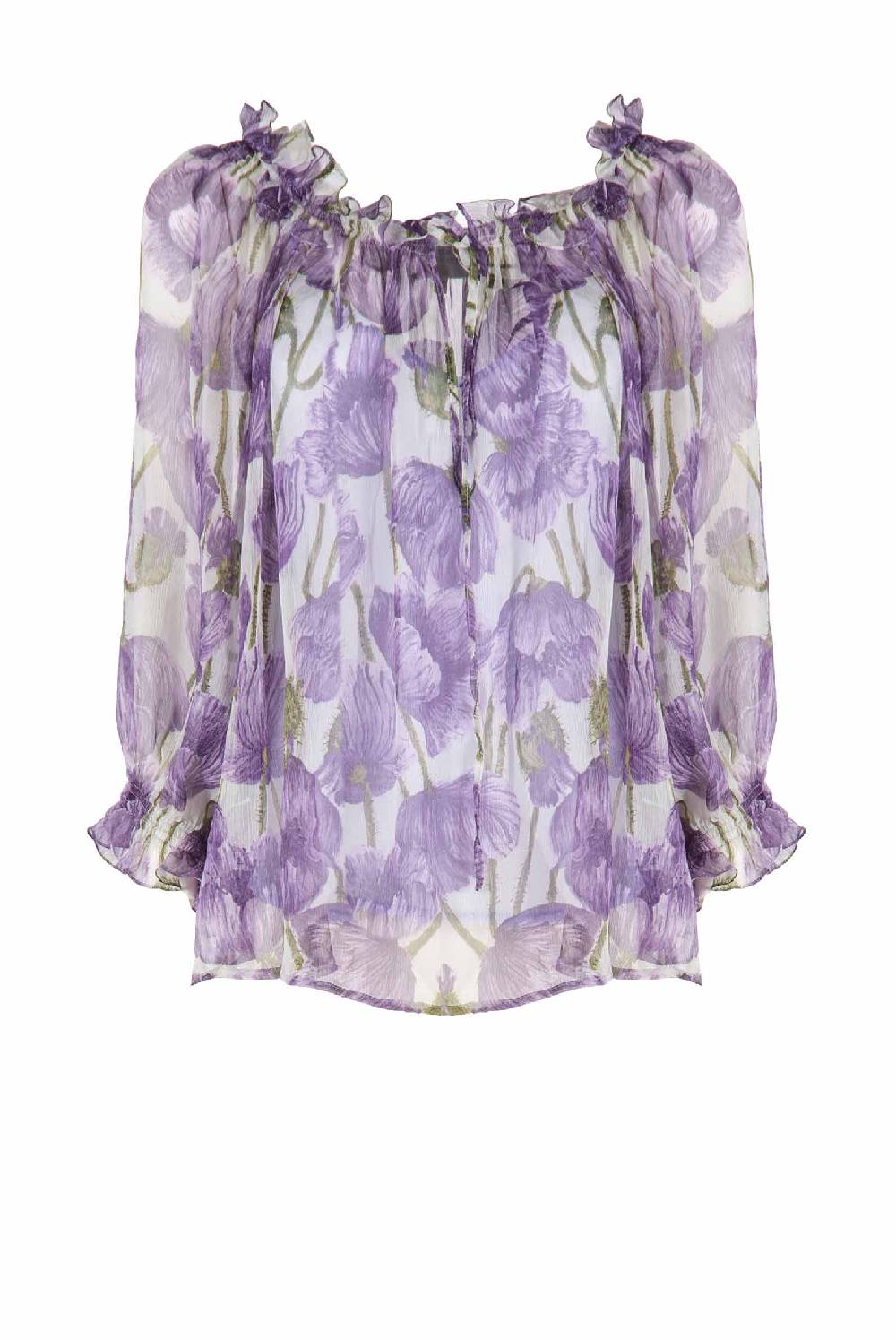 Luisa Beccaria Camicetta in chiffon con papaveri macro