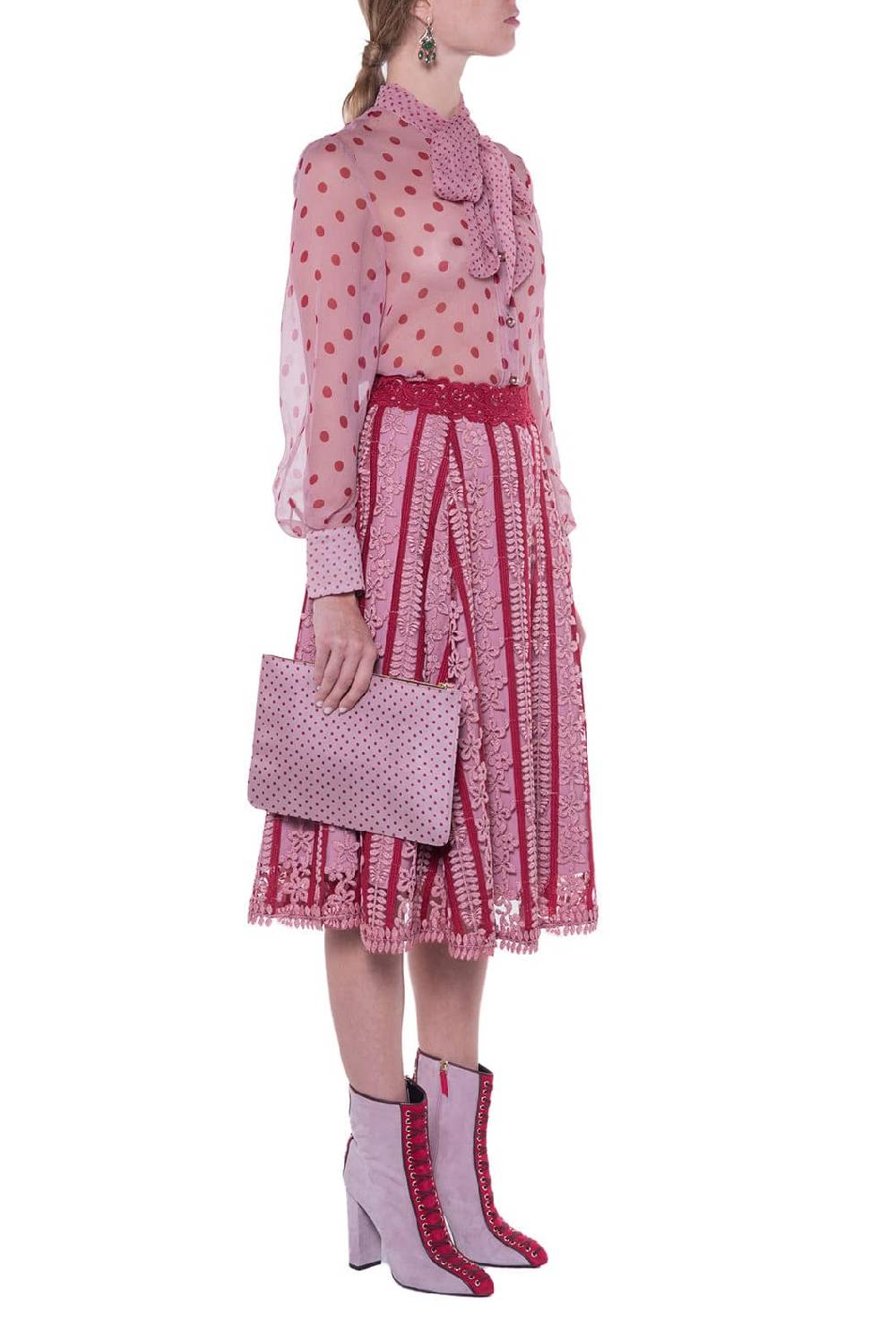 Luisa Beccaria Camicetta In Chiffon Di Seta A Pois Con Fiocco