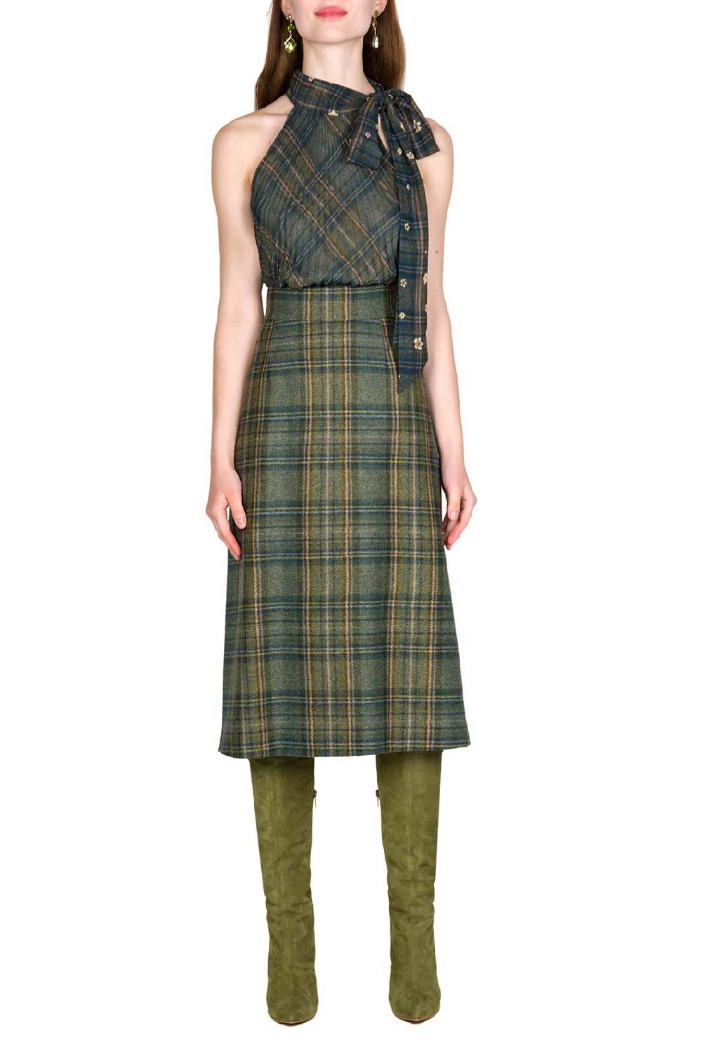 Luisa Beccaria Camicetta In Chiffon Di Seta Scozzese Con Fiocco