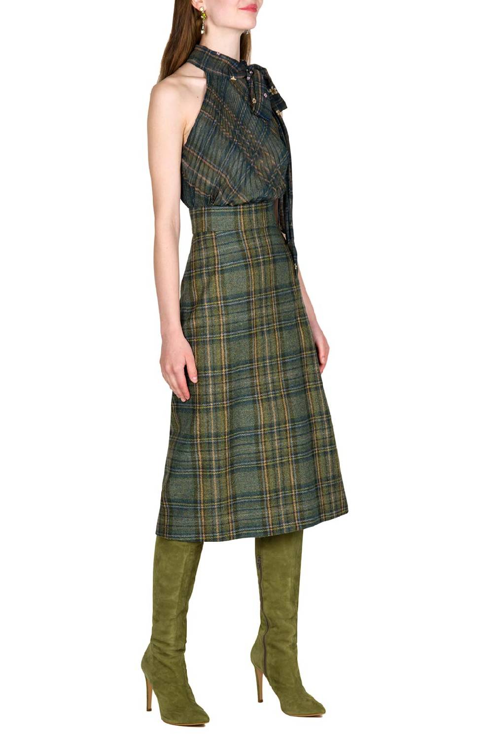 Luisa Beccaria Camicetta In Chiffon Di Seta Scozzese Con Fiocco