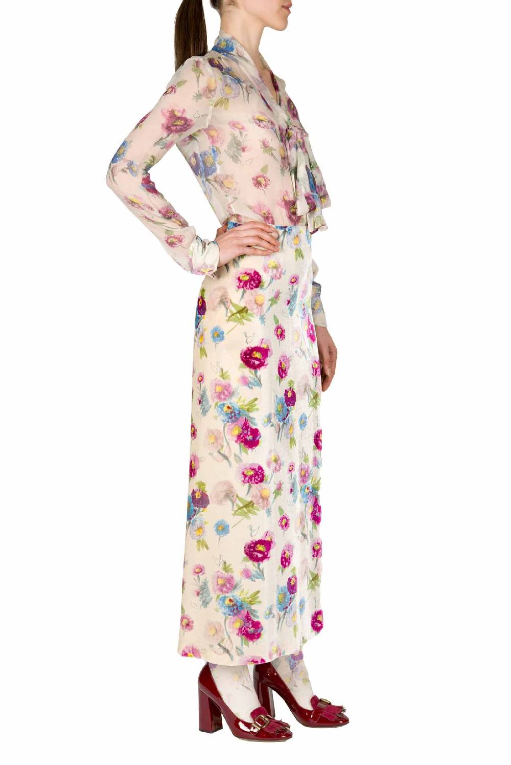 Luisa Beccaria Camicetta In Chiffon Stampata Con Macro Anemoni