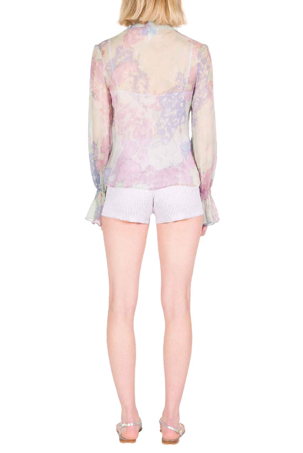 Luisa Beccaria Camicia In Chiffon Stampato Con Fiocco In Fiori Astratti