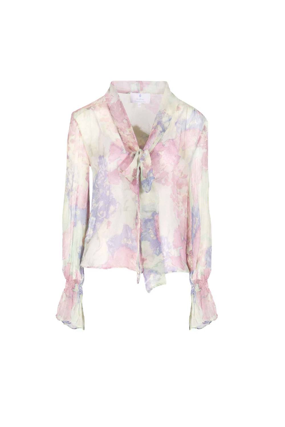 Luisa Beccaria Camicia in chiffon stampato con fiocco in fiori astratti
