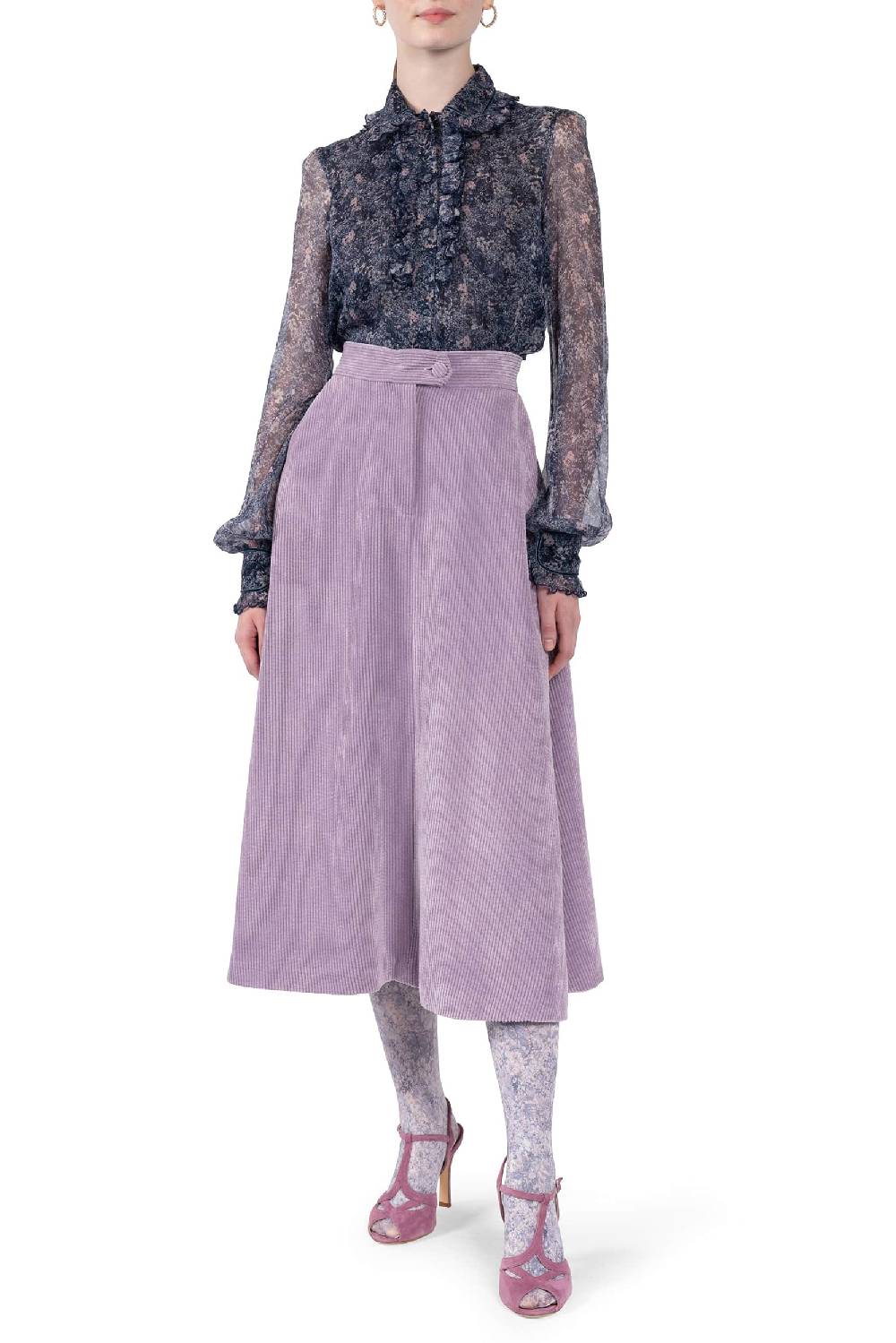 Luisa Beccaria Camicia In Chiffon Stampato Con Volant