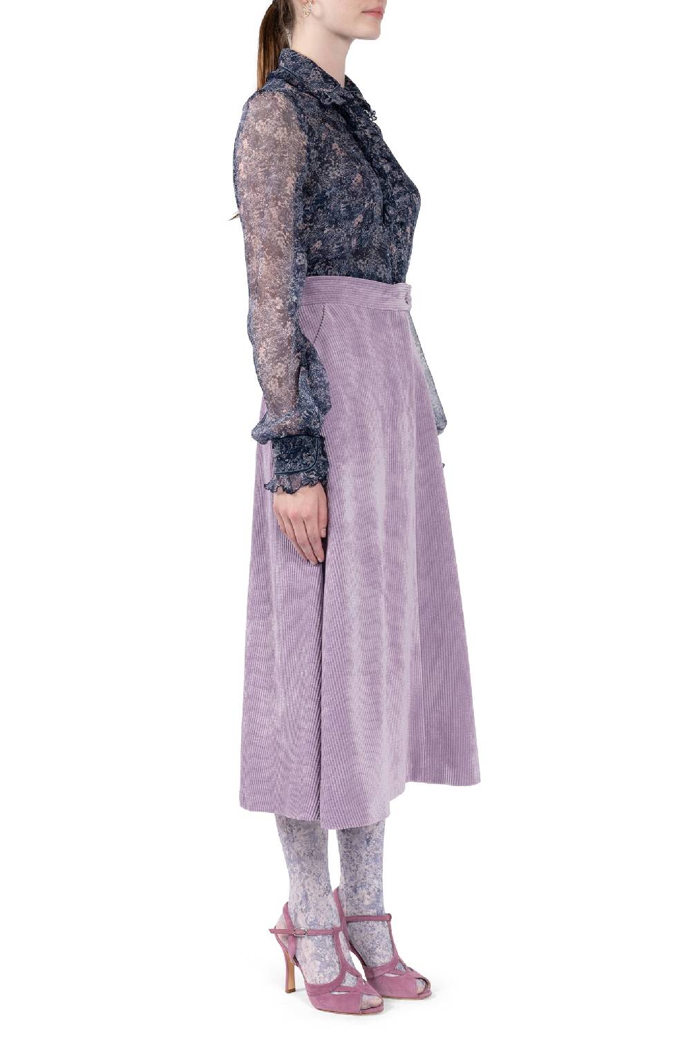 Luisa Beccaria Camicia In Chiffon Stampato Con Volant