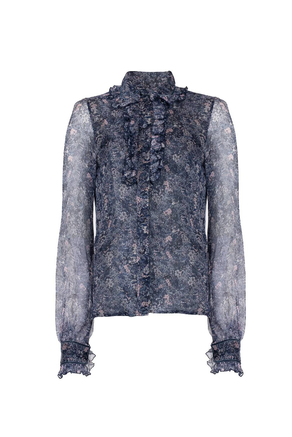 Luisa Beccaria Camicia in chiffon stampato con volant Luisa Beccaria Camicia in chiffon stampato con volant