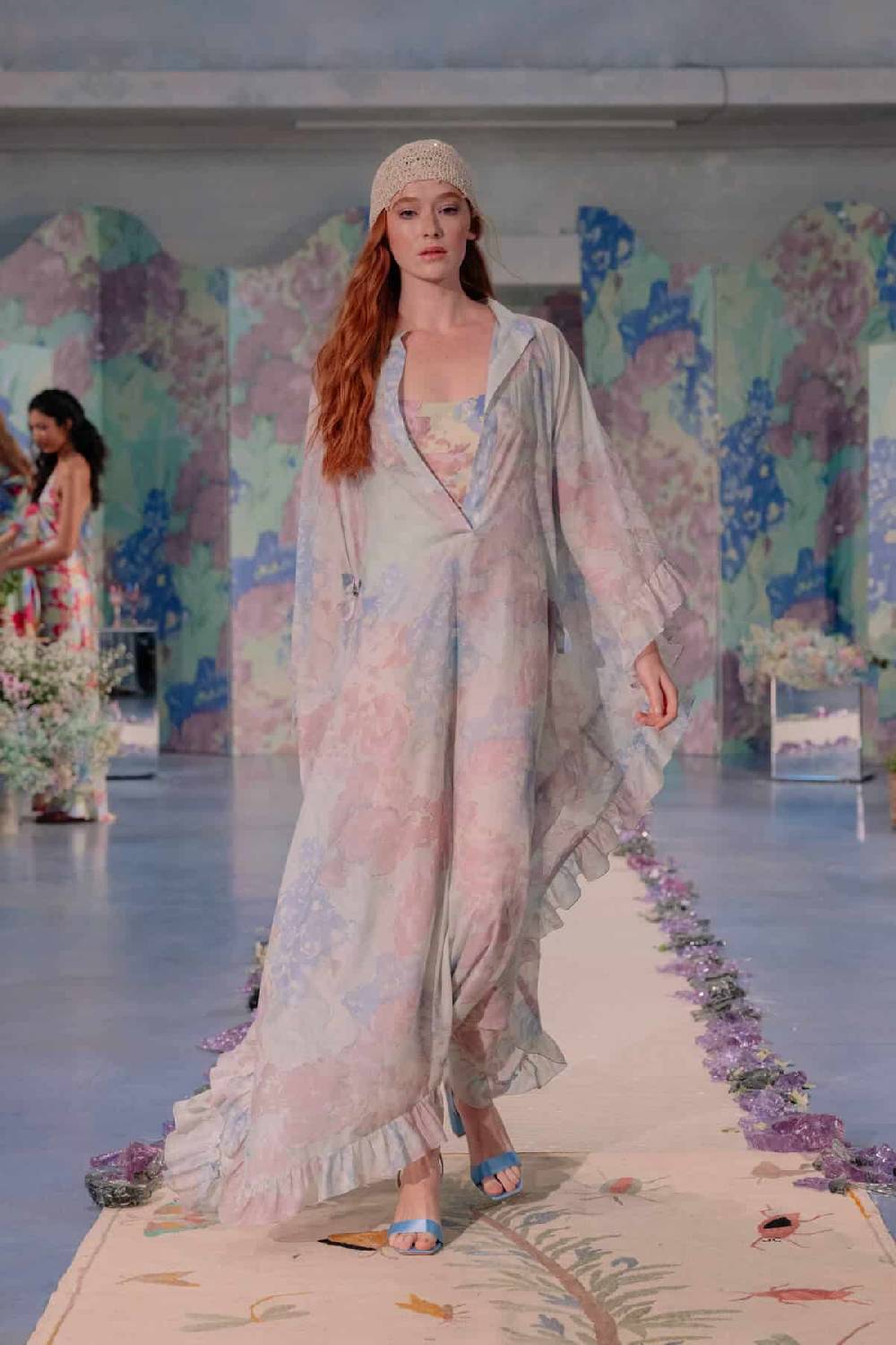 Luisa Beccaria Cappello Beige All'uncinetto Con Perline