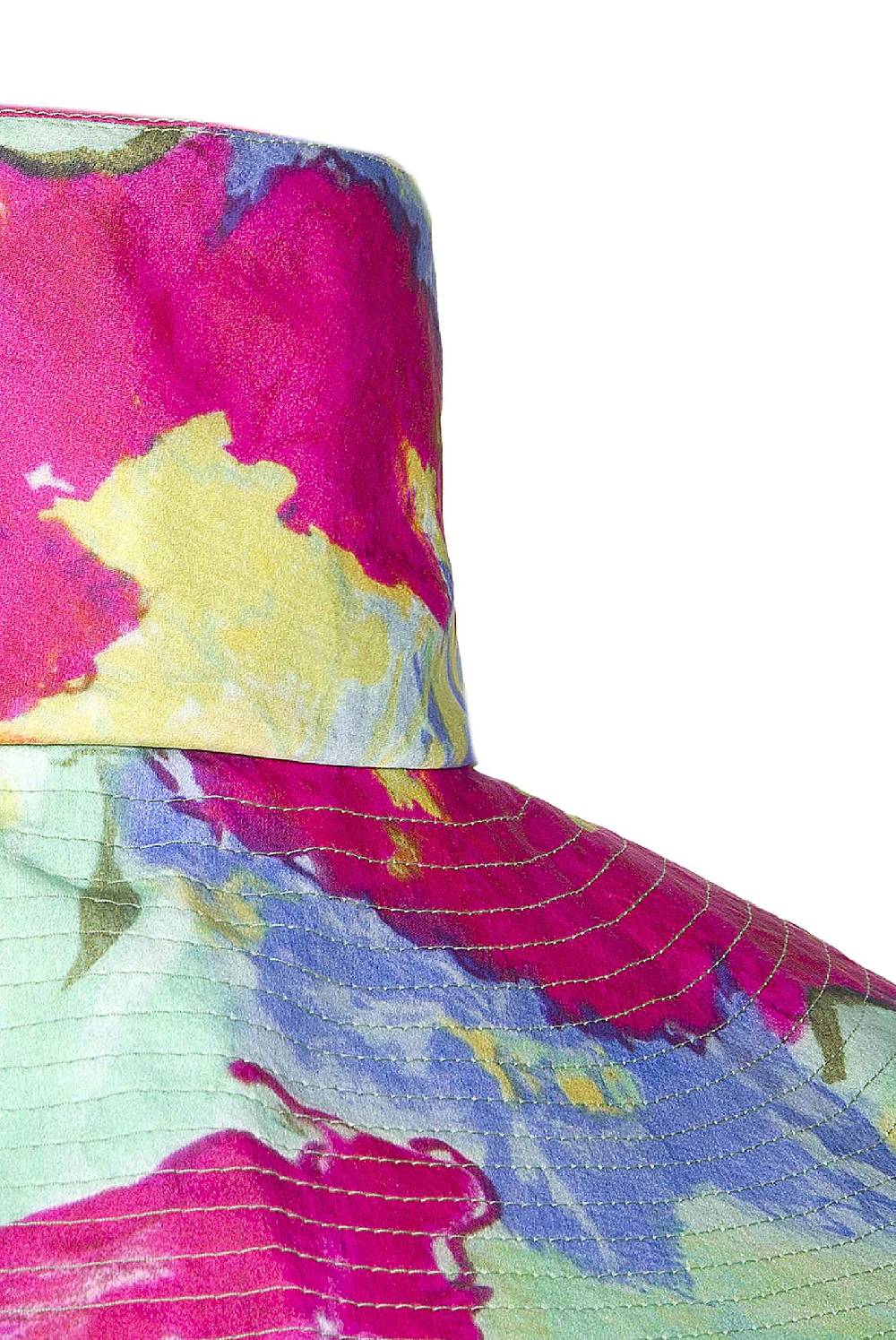 Luisa Beccaria Cappello In Cotone A Tesa Larga Con Fiori Astratti