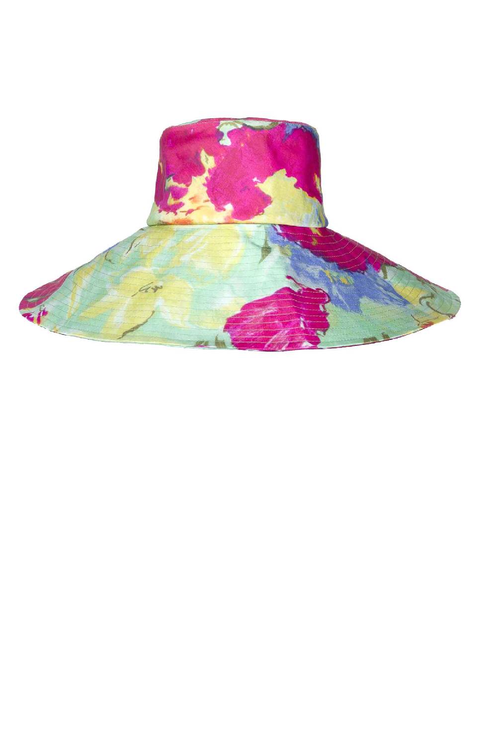 Luisa Beccaria Cappello in cotone a tesa larga con fiori astratti