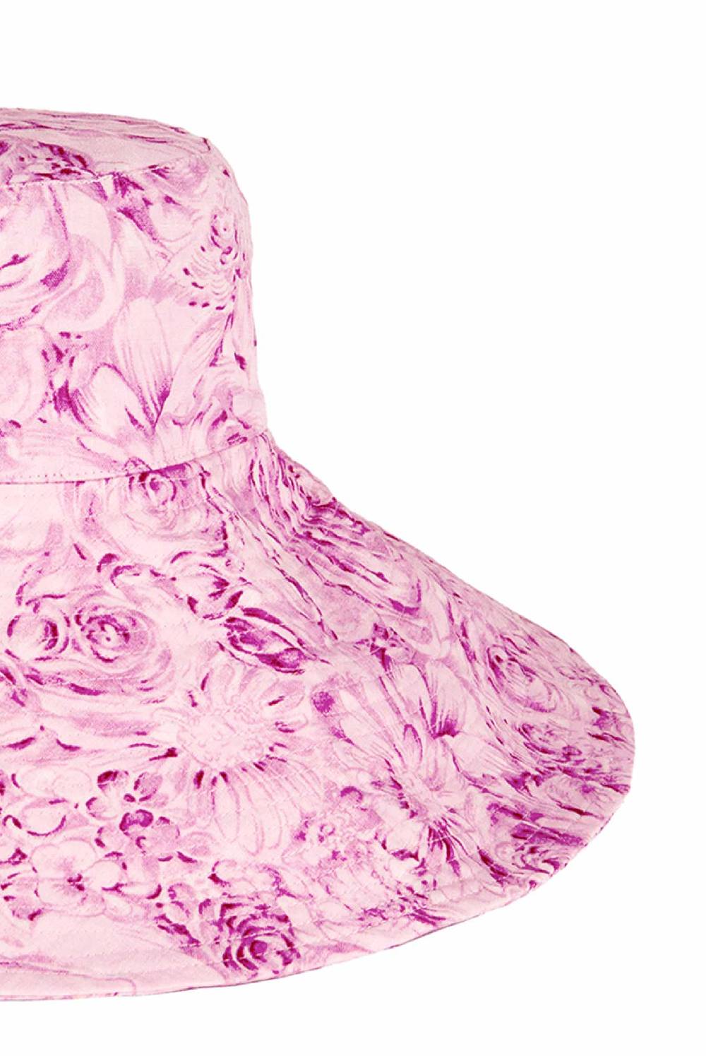 Luisa Beccaria Cappello In Lino Capri Con Stampa Rose Rosa