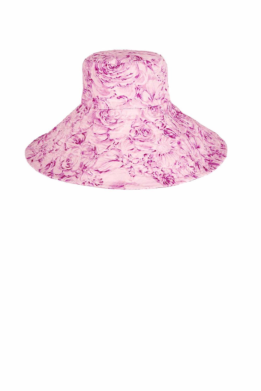 Luisa Beccaria Cappello in lino Capri con stampa rose rosa