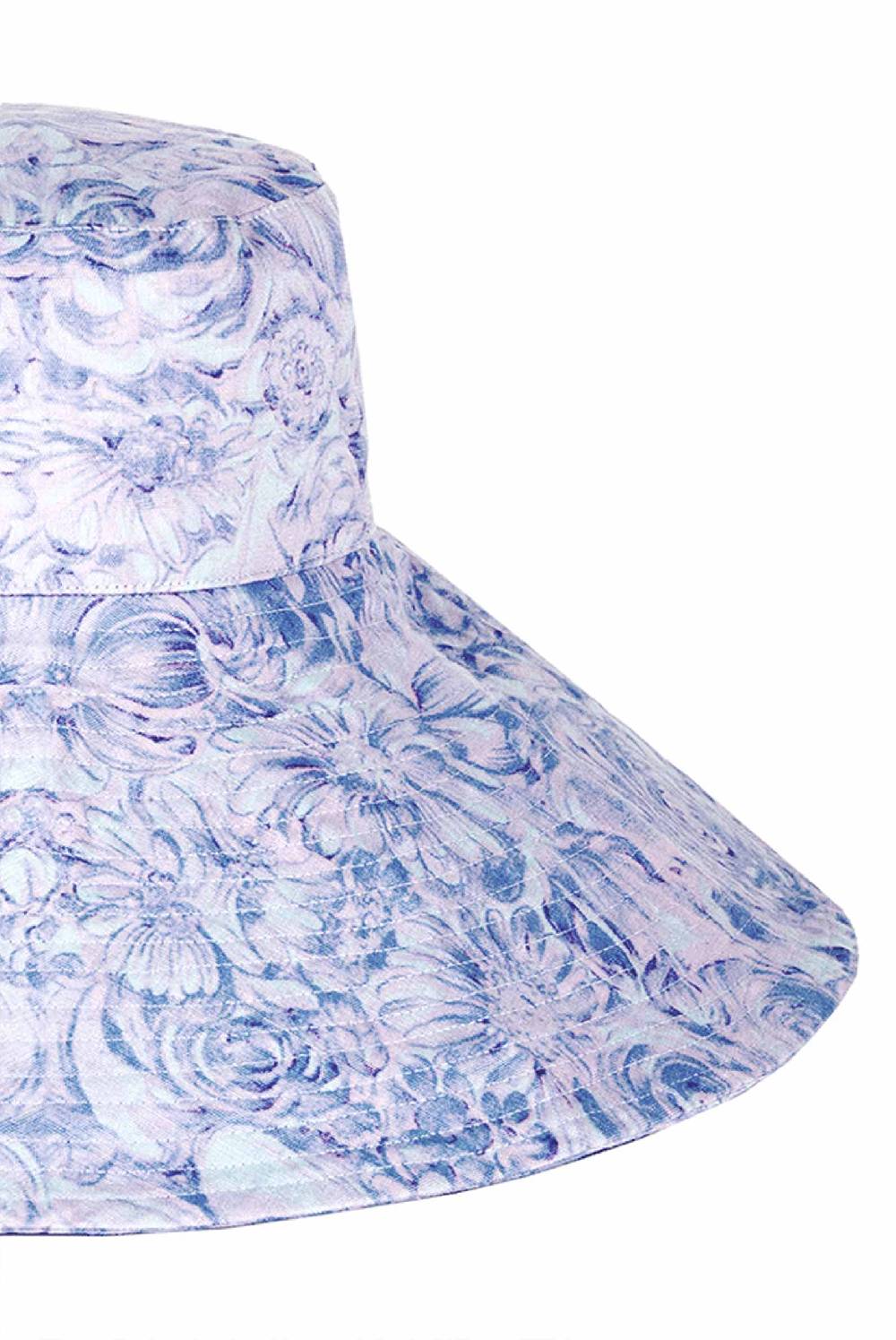 Luisa Beccaria Cappello In Lino Capri Con Stampa Rose Viola