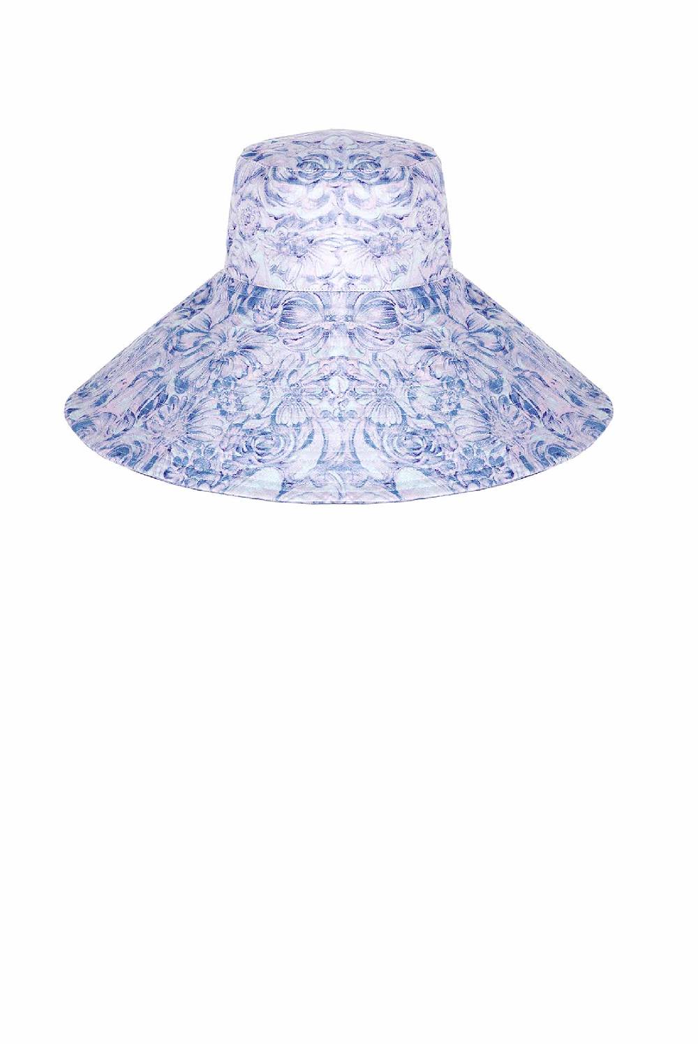 Luisa Beccaria Cappello in lino Capri con stampa rose viola