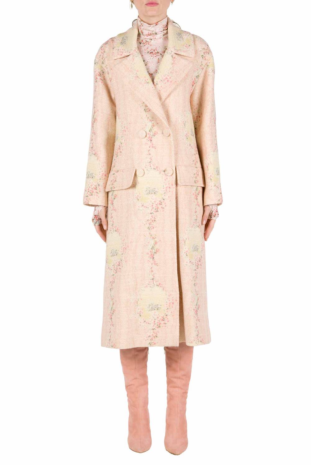 Luisa Beccaria Cappotto Cerchio Di Rose In Lana Con Fodera Abbinata