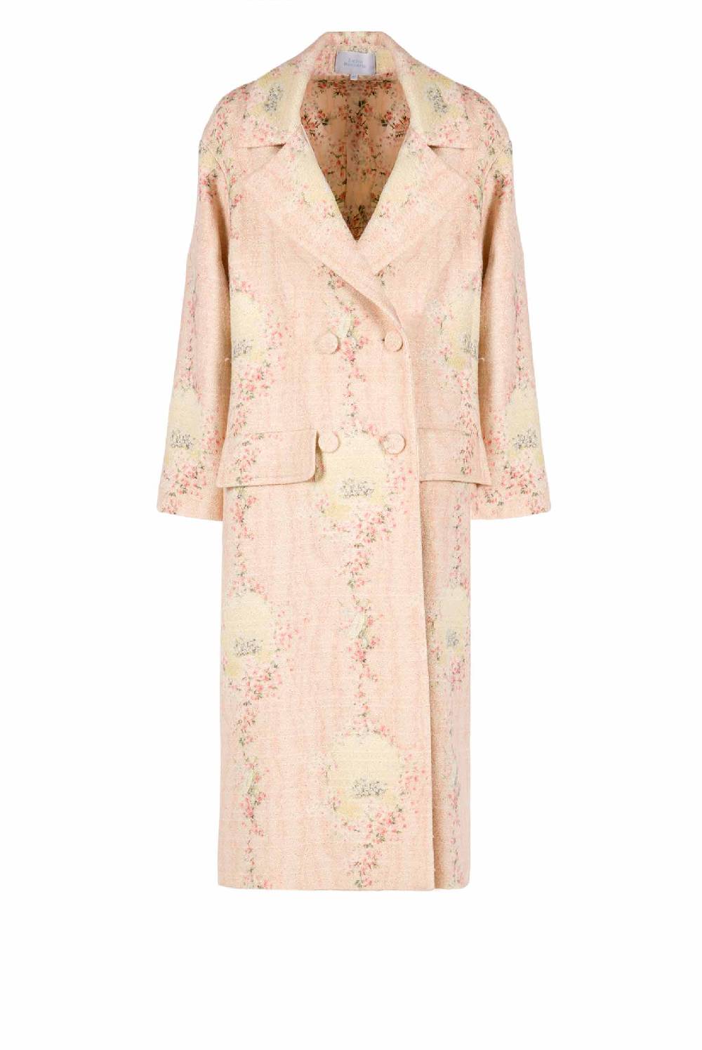 Luisa Beccaria Cappotto Cerchio Di Rose In Lana Con Fodera Abbinata