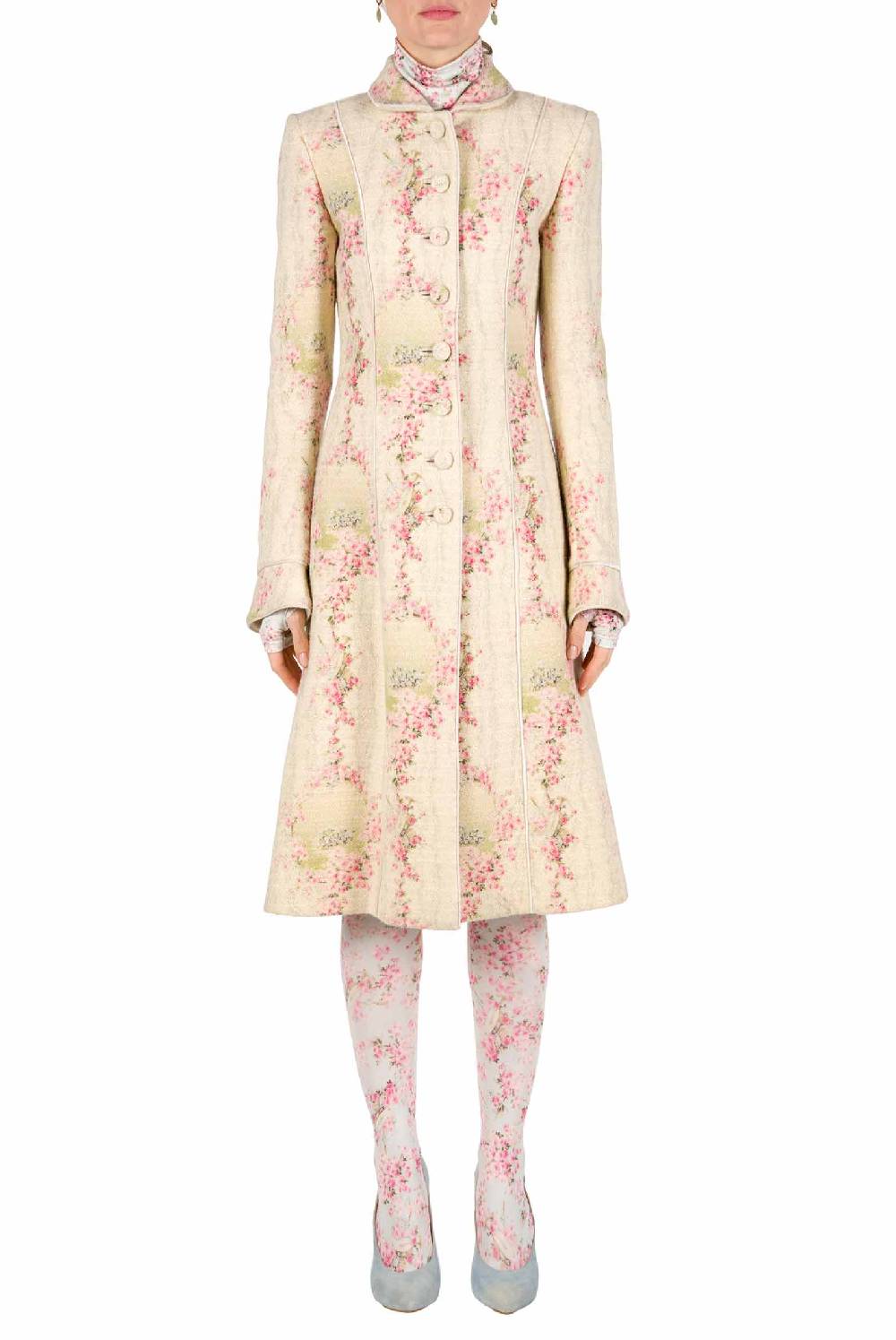 Luisa Beccaria Cappotto Cerchio Di Rose In Lana Con Lurex