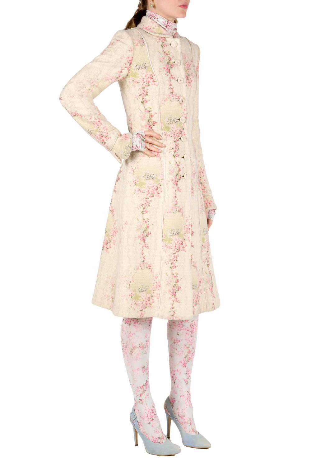 Luisa Beccaria Cappotto Cerchio Di Rose In Lana Con Lurex