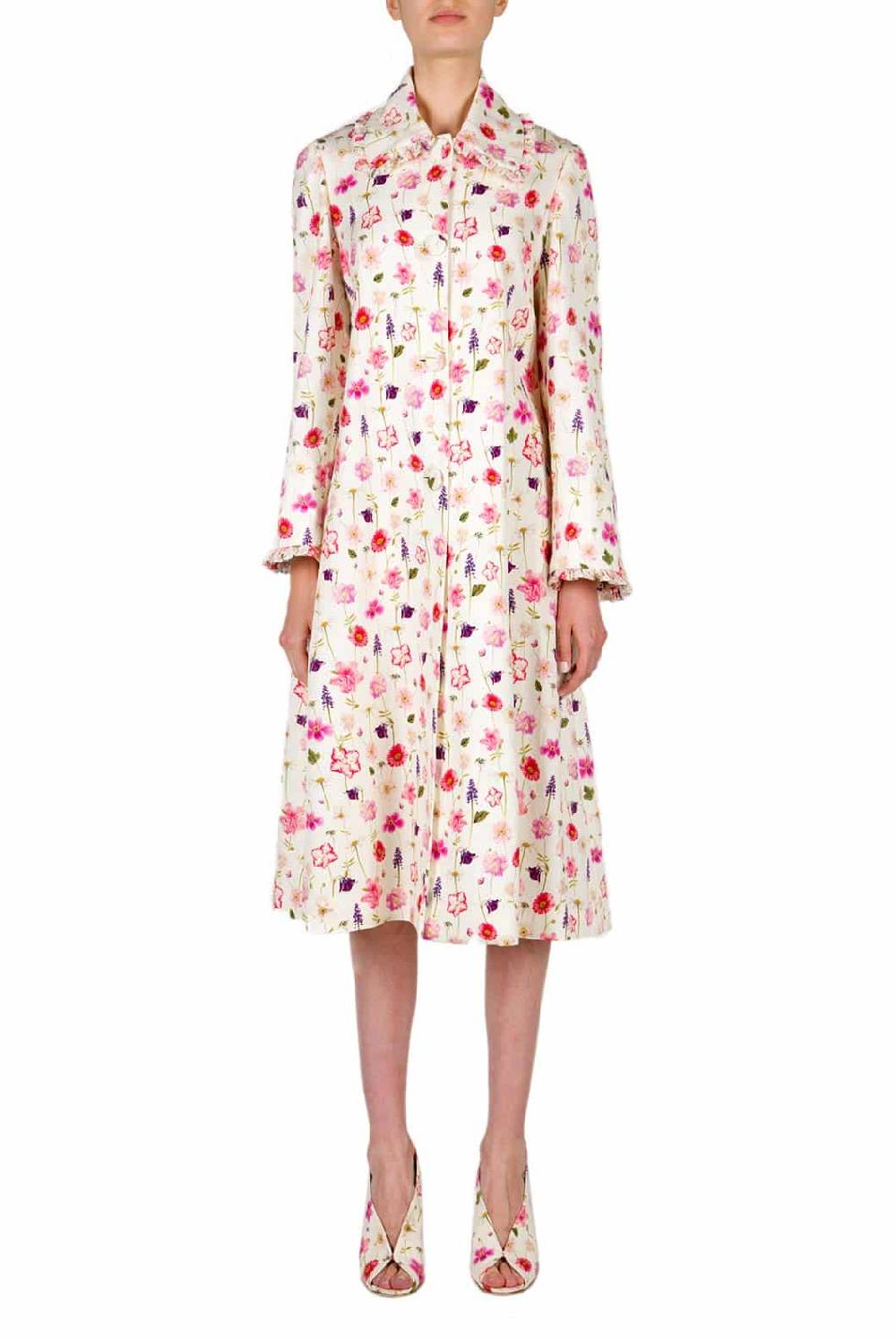 Luisa Beccaria Cappotto In Piquet Di Cotone Stampato Floreale