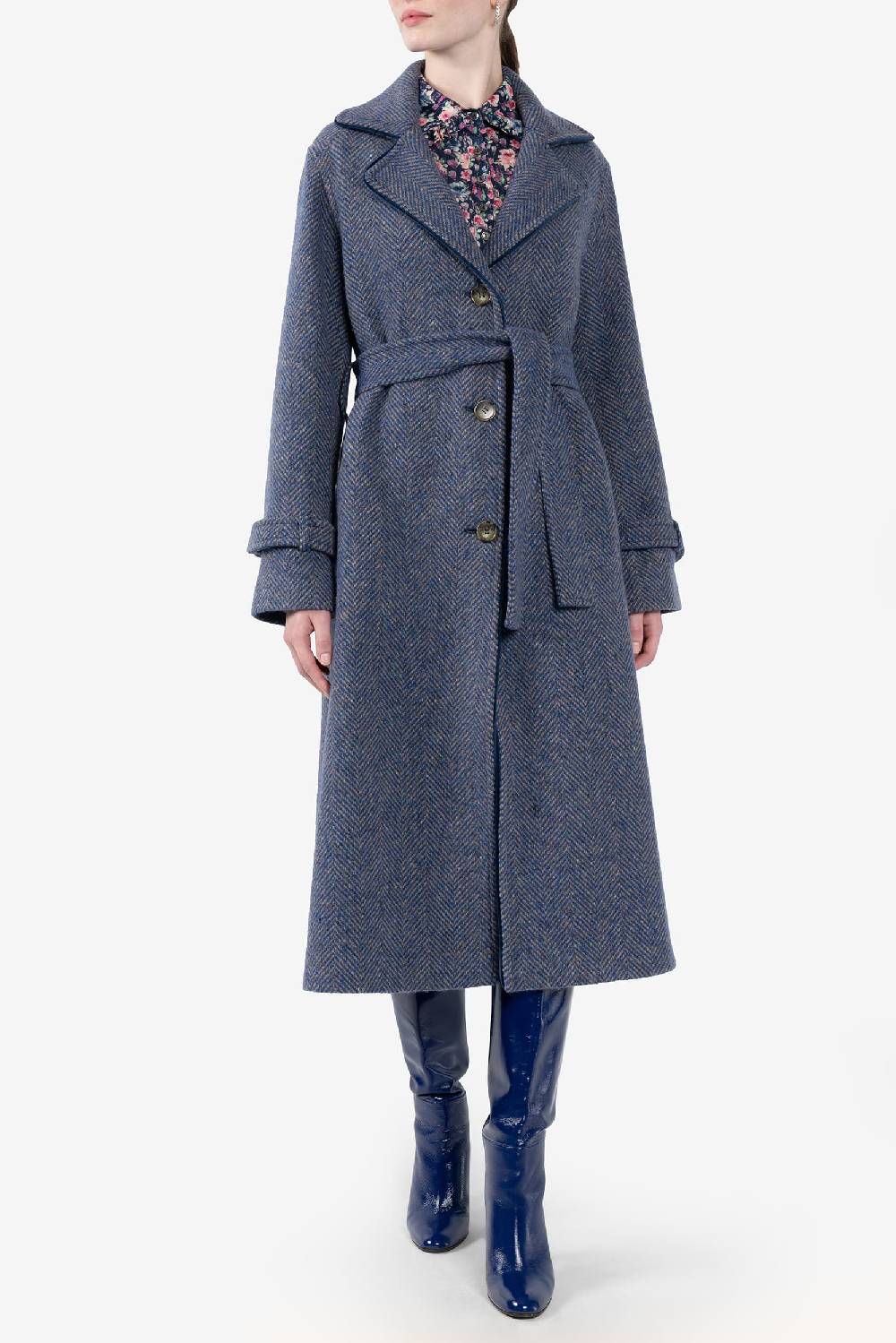 Luisa Beccaria Cappotto Lungo In Tweed A Spina Di Pesce