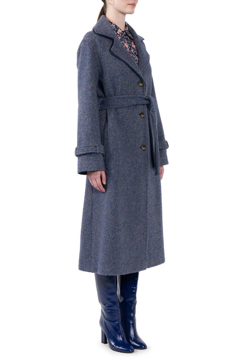 Luisa Beccaria Cappotto Lungo In Tweed A Spina Di Pesce