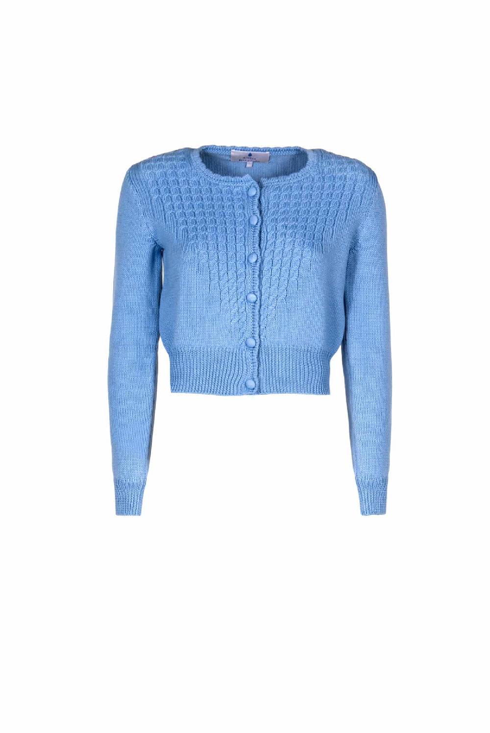 Luisa Beccaria Cardigan In Maglia A Trecce Con Bottoni Azzurro