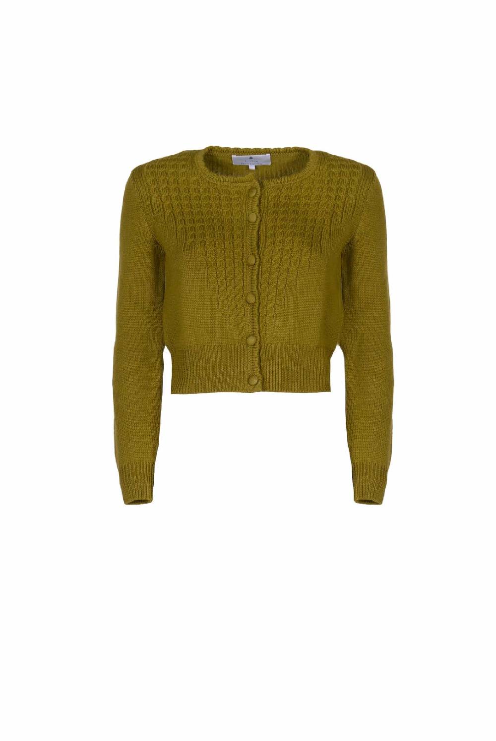 Luisa Beccaria Cardigan In Maglia A Trecce Con Bottoni Oliva