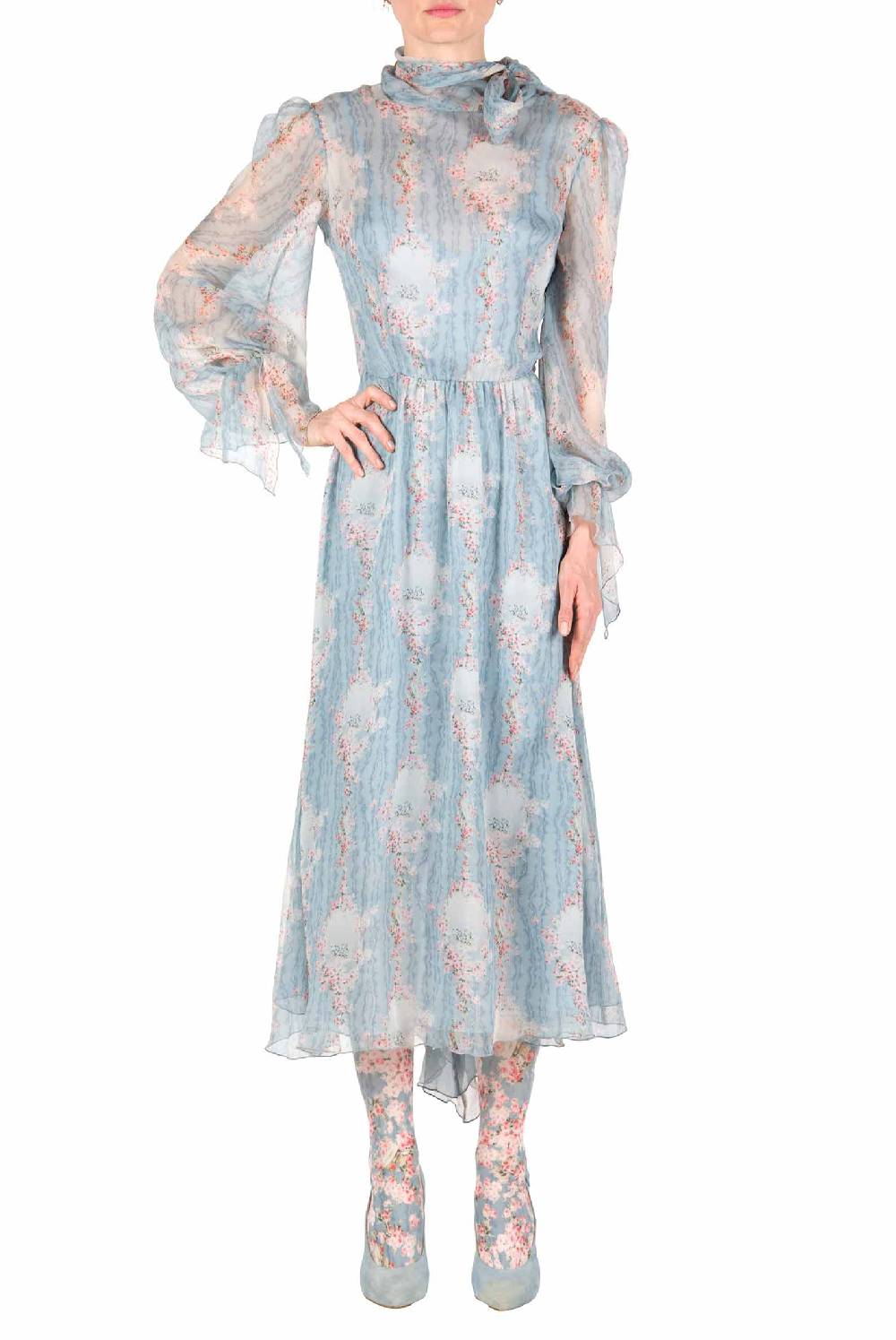 Luisa Beccaria Cerchio Di Rose Abito In Chiffon Con Fascia