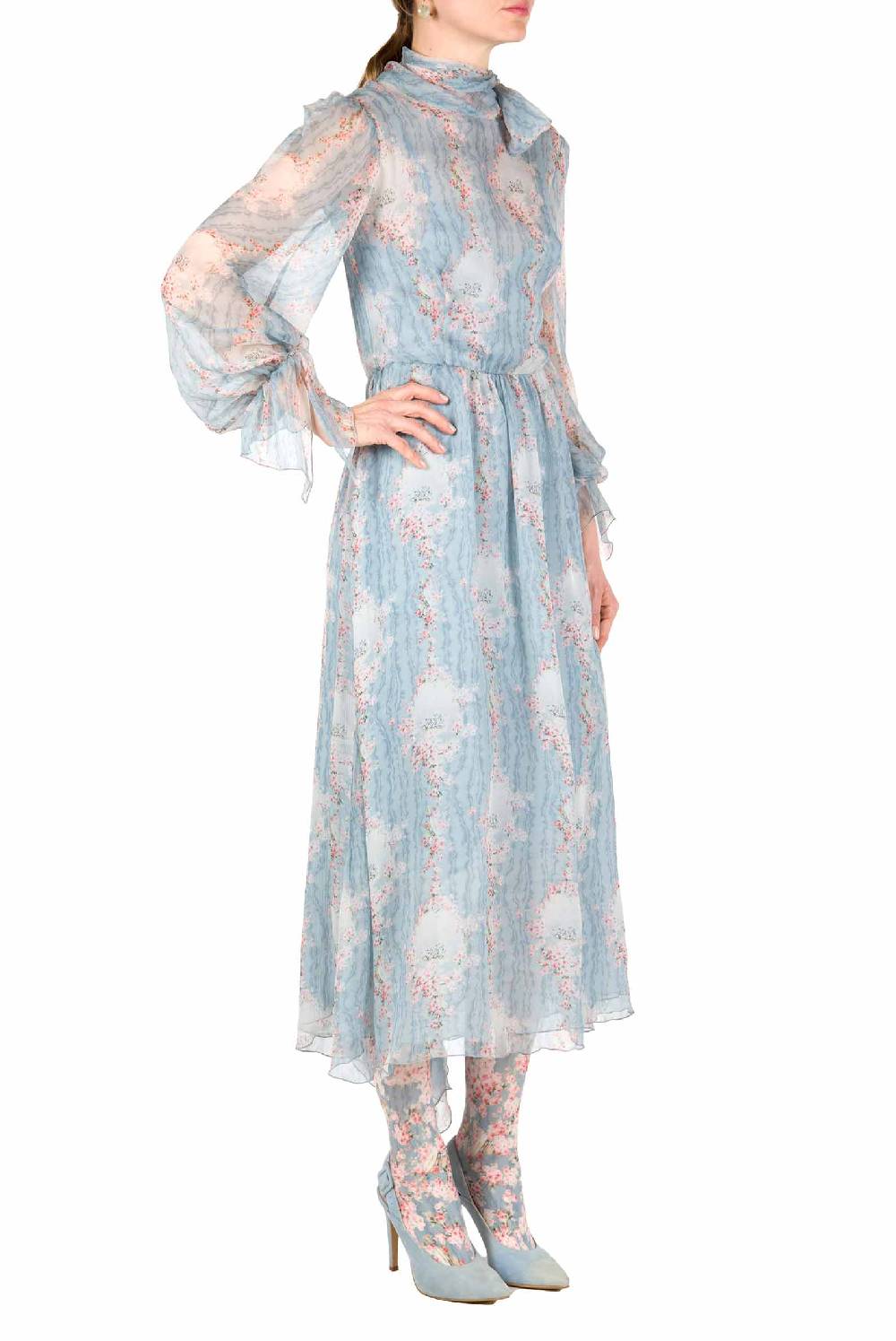 Luisa Beccaria Cerchio Di Rose Abito In Chiffon Con Fascia