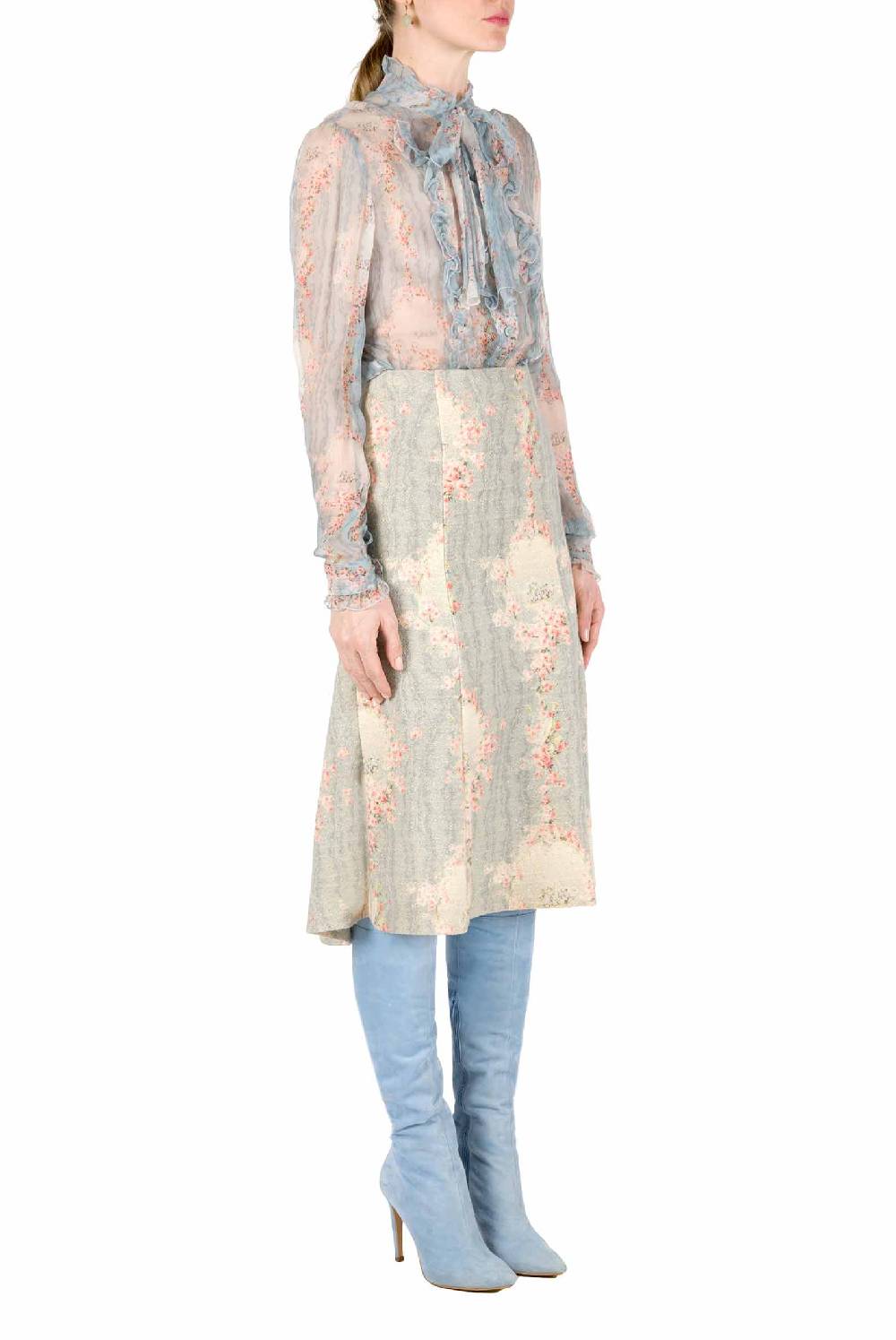 Luisa Beccaria Cerchio Di Rose Camicia In Chiffon Crepon