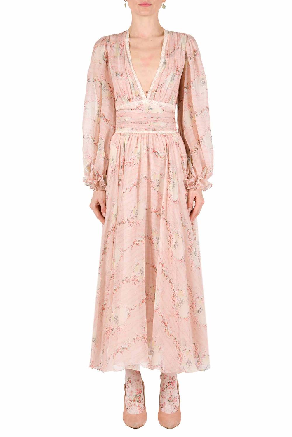 Luisa Beccaria Cerchio In Chiffon Di Pizzo Di Rose Stampato Abito