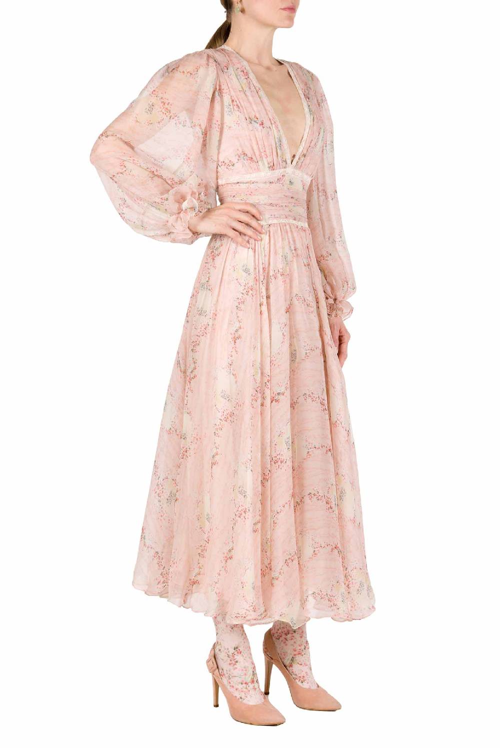 Luisa Beccaria Cerchio In Chiffon Di Pizzo Di Rose Stampato Abito