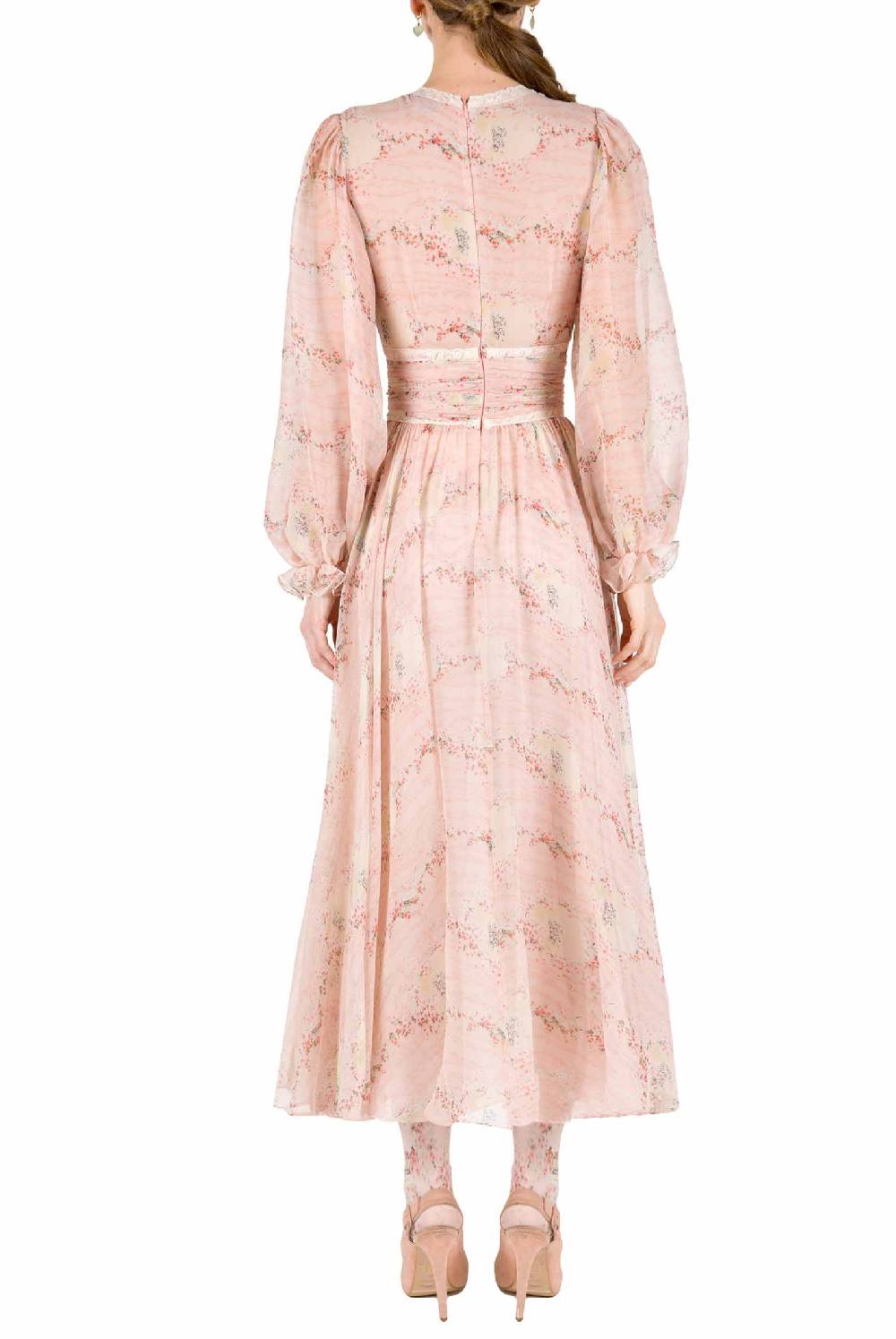 Luisa Beccaria Cerchio In Chiffon Di Pizzo Di Rose Stampato Abito