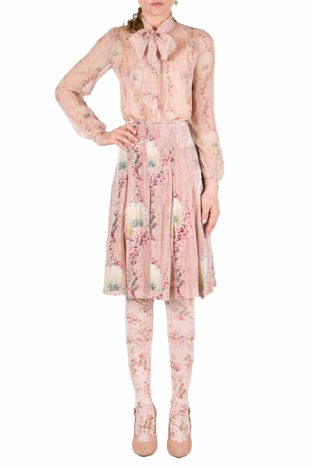 Luisa Beccaria Cerchio In Chiffon Di Rose Camicia Con Fiocco