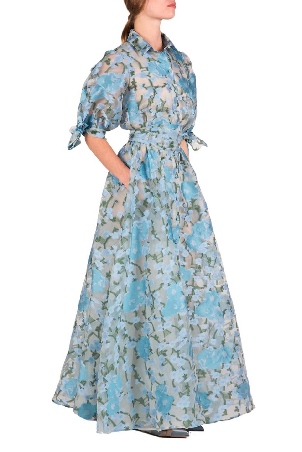 Luisa Beccaria Chemisier In Organza Con Riempimento Floreale