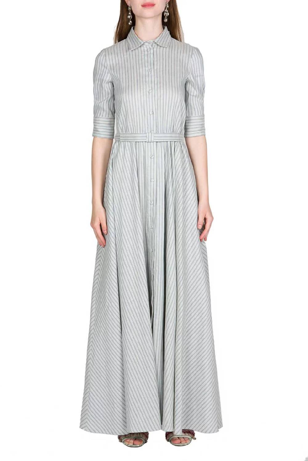 Luisa Beccaria Chemisier Manica Tre Quarti Blu A Righe