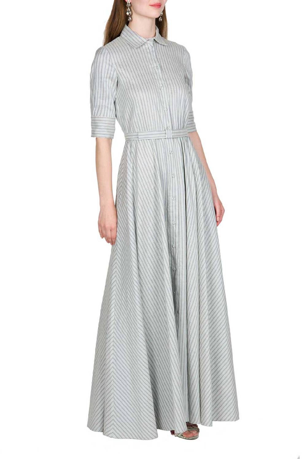 Luisa Beccaria Chemisier Manica Tre Quarti Blu A Righe