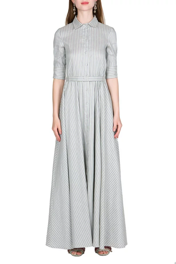 Luisa Beccaria Chemisier manica tre quarti blu a righe