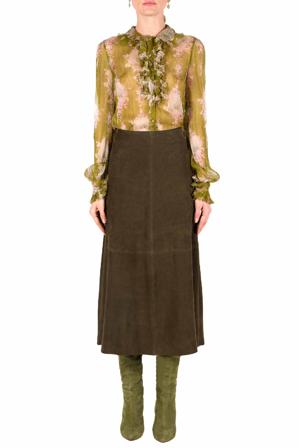 Luisa Beccaria Chiffon Crepon Stampato Cerchio Di Rose Camicia