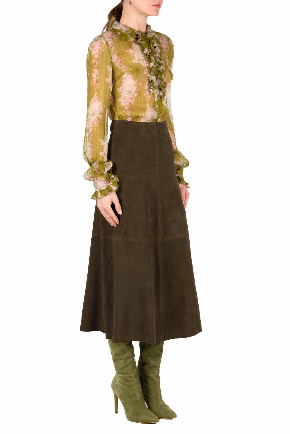 Luisa Beccaria Chiffon Crepon Stampato Cerchio Di Rose Camicia